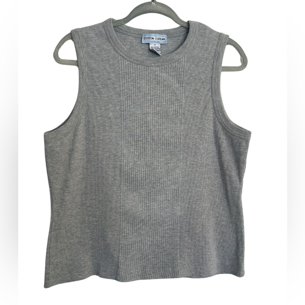 Cotton Couture 80% Cotton Gray Ribbed Tank Top Size 1X EUC